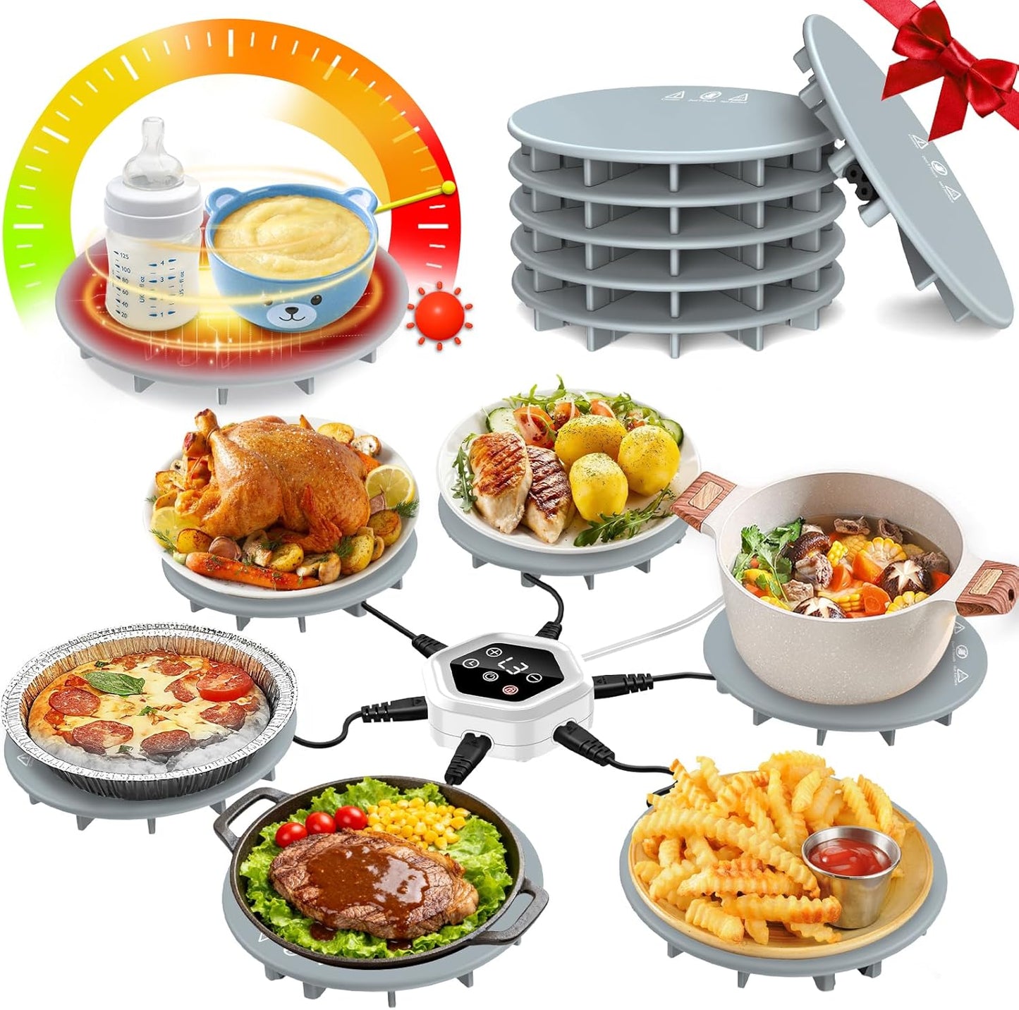 Warming Mat for Food,Upgrade 6-Pad Food Warming Mat,Fast Heating Silicone Warmer Tray with 3 Level Temperature & 3 Timer,Warmer Pad Chafing Dishes Hot Plate for Buffet Parties Gatherings Home Travel