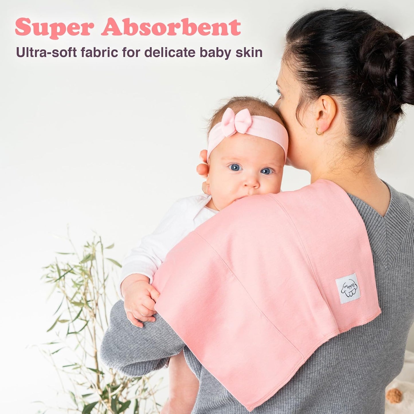 Baby Burp Cloths for Boys and Girls - 7 Pack Large 100% Organic Cotton - Double Layered Extra Absorbent Burp Rags, Pink