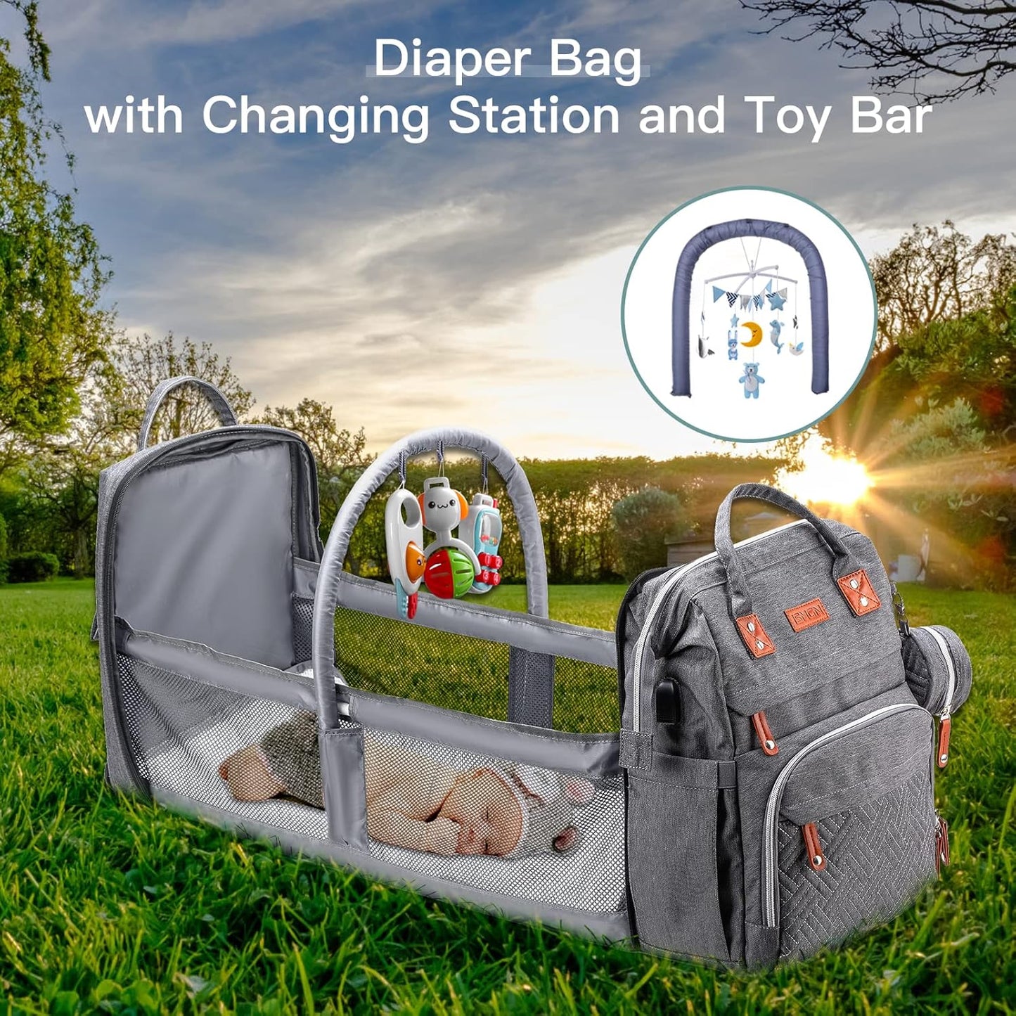 Diaper Bag Backpack with Changing Station, Extra Large Diaper Bag, Multifunctional Diaper Bag, Baby Bag, Deep Gray