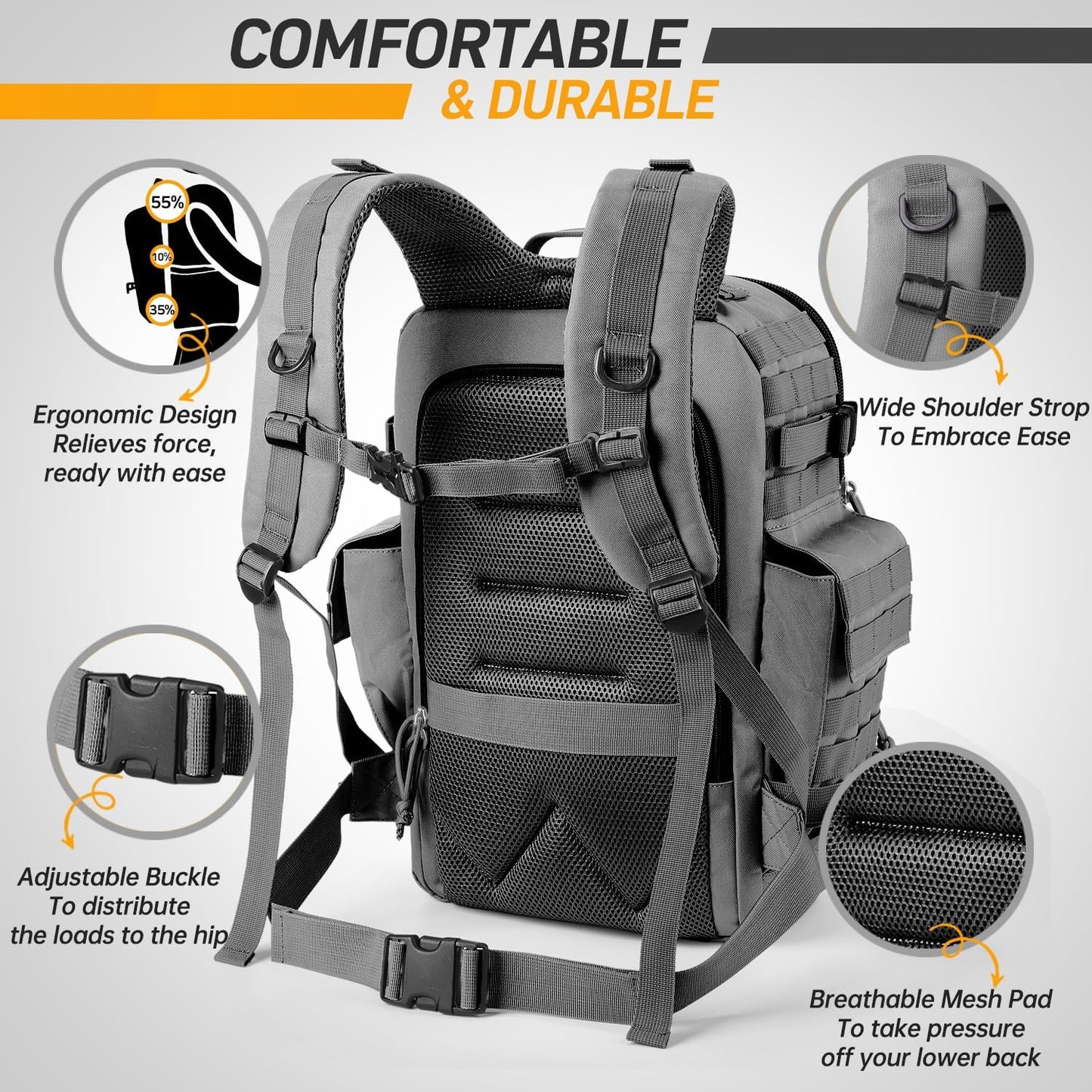 SHARKMOUTH Baby Diaper Bag for Dad - Large Military Daddy Gear Backpack with Changing Pad for Travel Camping Hiking - Newborn Baby Shower Gifts Gray