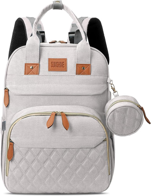 Diaper Bag Backpack, Large Diaper Bag with Changing Station, New Mom Gifts, Lightweight Waterproof Unisex Diaper Bag with Insulated Pockets and USB Charging Port, Beige