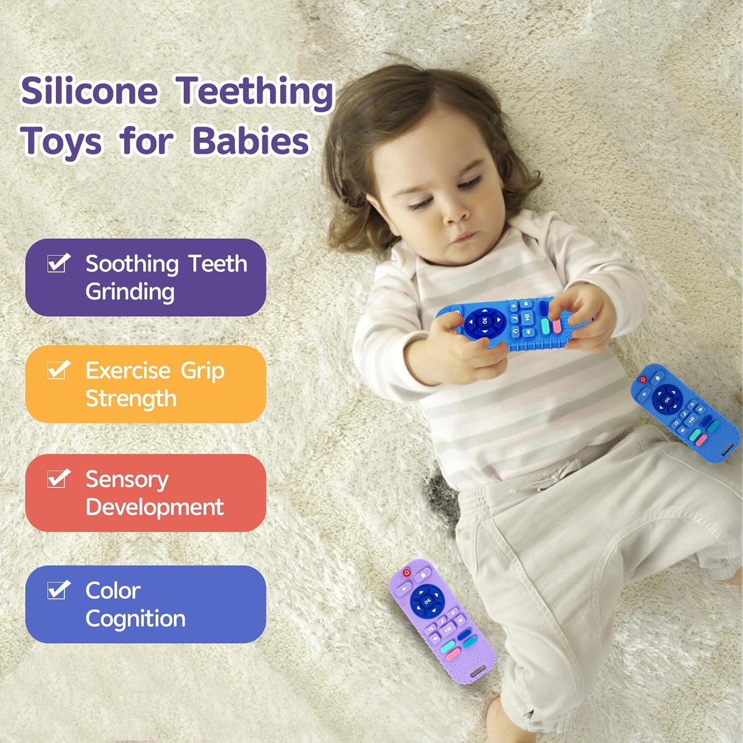 Hooku 2 Pack Silicone Teethers for Babies 6-12 Months, Sensory Teething Toys for Newborns to Toddlers, Infant Girl Boy Gifts