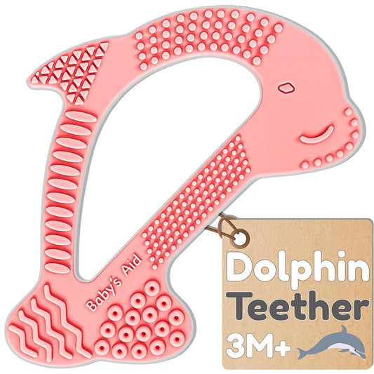 Baby Teething Toy, 8 Pain Relief Textures, Dolphin Silicone Teethers for Babies, Easy to Hold, Chew & Clean, BPA-Free Baby Teething Relief, Durable and Flexible Infant Chew Toys, 3M+ - Baby’s Aid