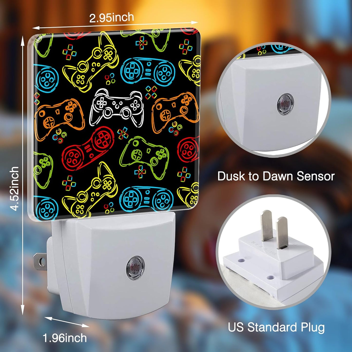 Gampad Gamer Night Lights Plug into Wall for Girls Boys Room, Night Lights LED Lamp with Dusk to Dawn Sensor Nightlight for Bedroom Kitchen Bathroom Hallway Home Wall Decor