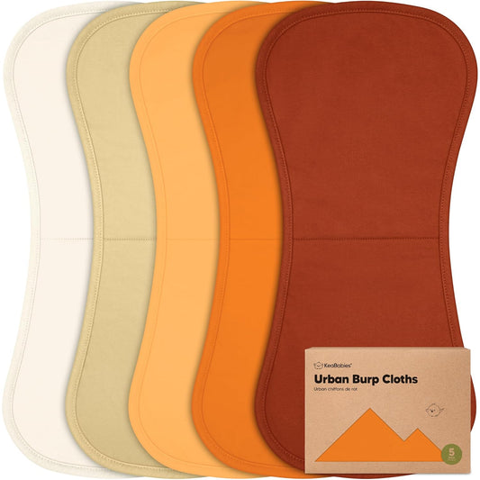 Organic Burp Cloths Baby Boy & Girl - 5-Pack Super Absorbent Cotton Burping Cloths for Babies, Soft & Plush Newborn Spit Up Rags, Infant Towels for Milk Spit Up, Unisex, Large 21" x 10" (Sahara)