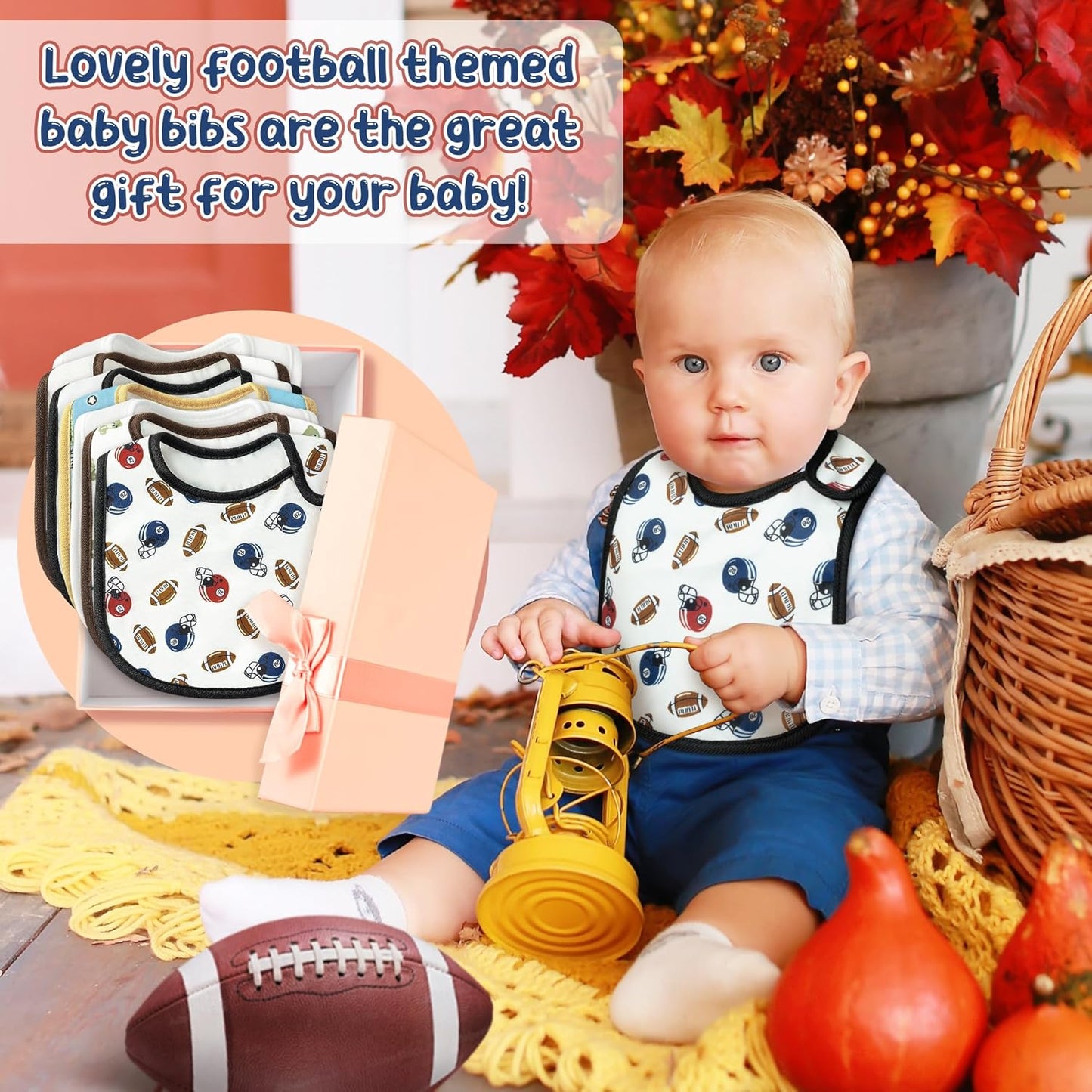 7Pcs Cotton Waterproof Baby Bibs Hook Loop Closure Newborn Bib Keepsake Baby Gift for Drooling Feeding Eating