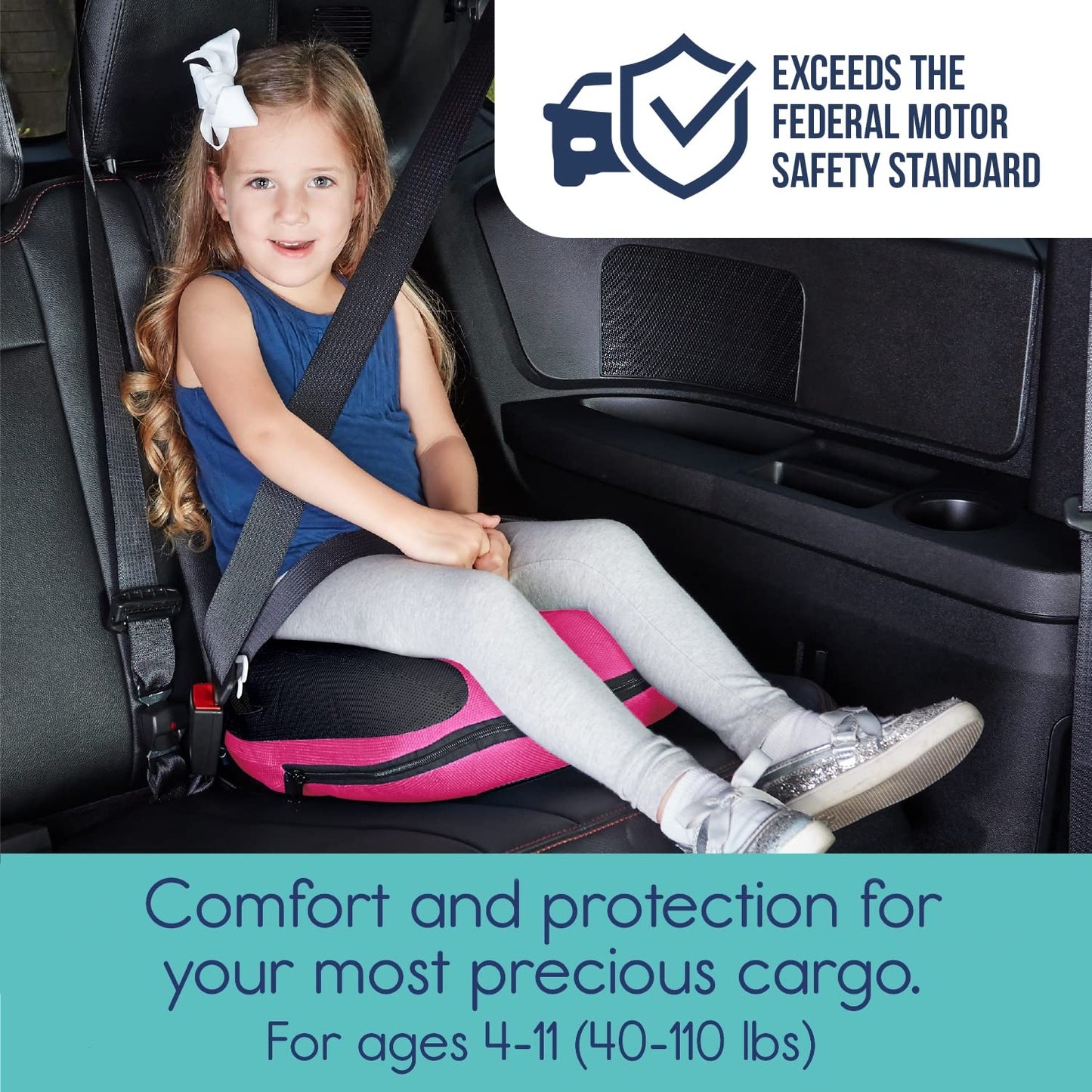 Hiccapop UberBoost Inflatable Booster Car Seat | Blow up Narrow Backless Booster Car Seat for Travel | Portable Booster Seat for Toddlers, Kids, Child | Pink/Black