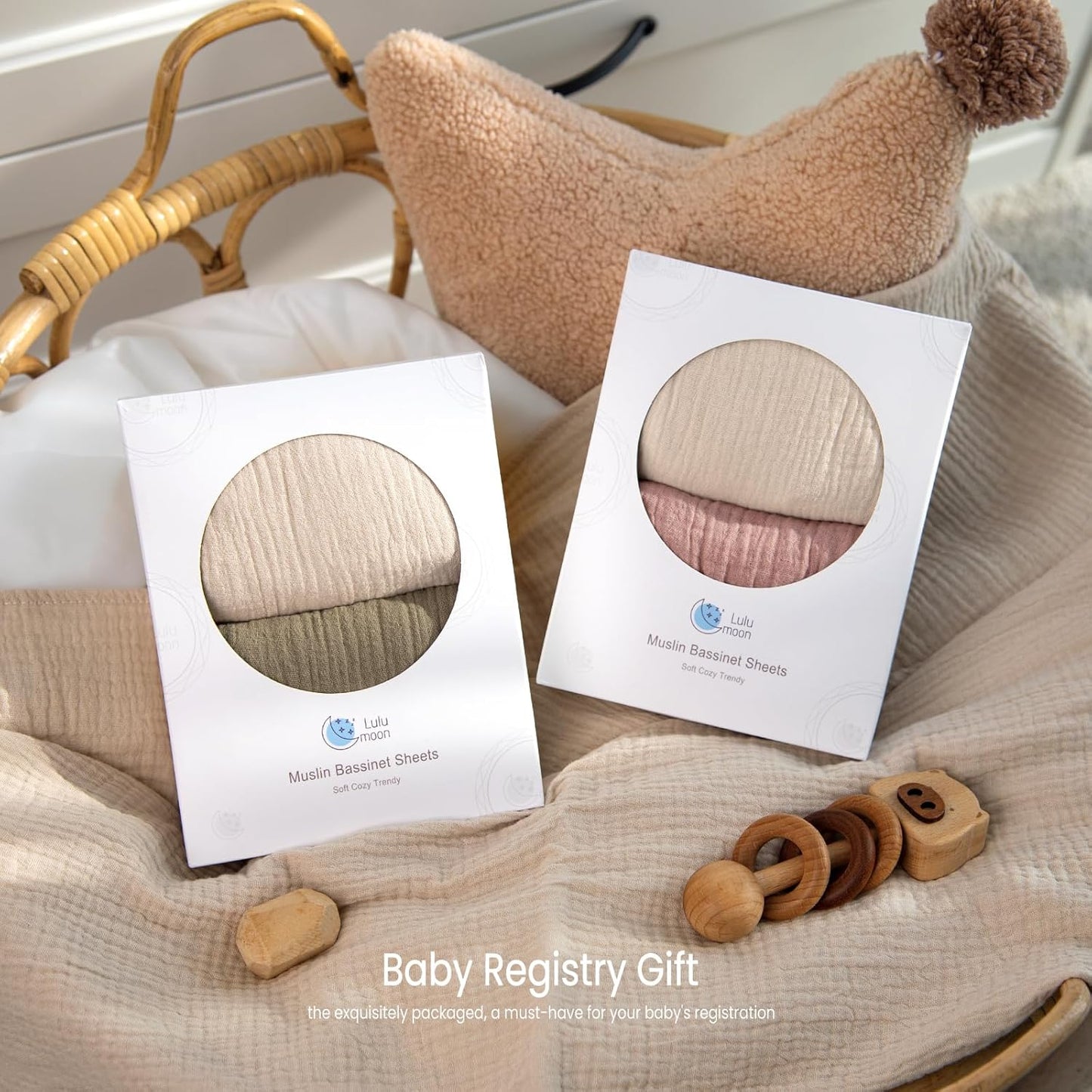 lulumoon Muslin Bassinet Sheets for Baby: Soft Bedside Sleeper Bassinet Fitted Sheets for Boys and Girls
