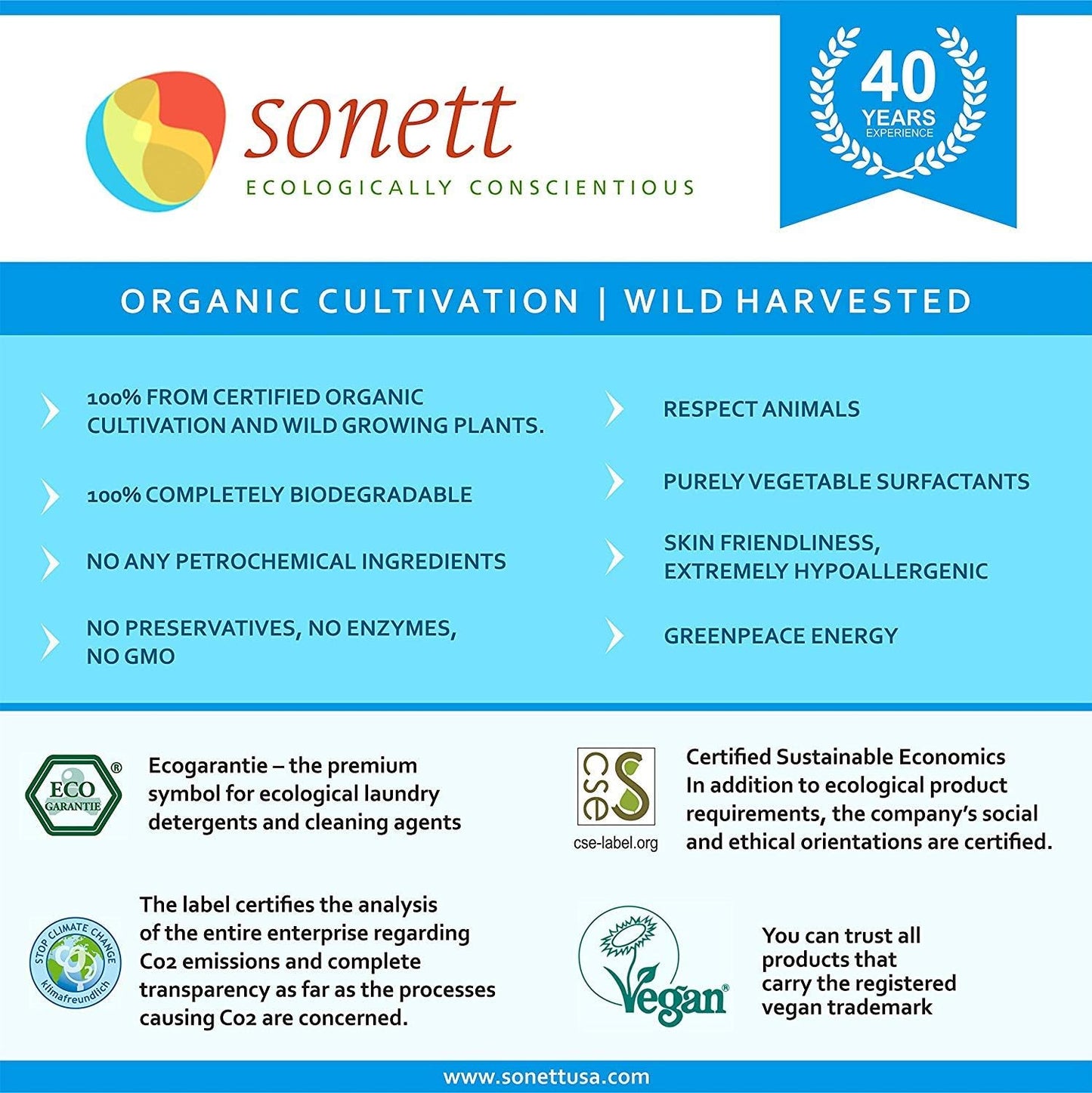 Sonett Organic Laundry Liquid Detergents, Sensitive (1 Count) For People With Allergies GMO Free Certified Organically Grown