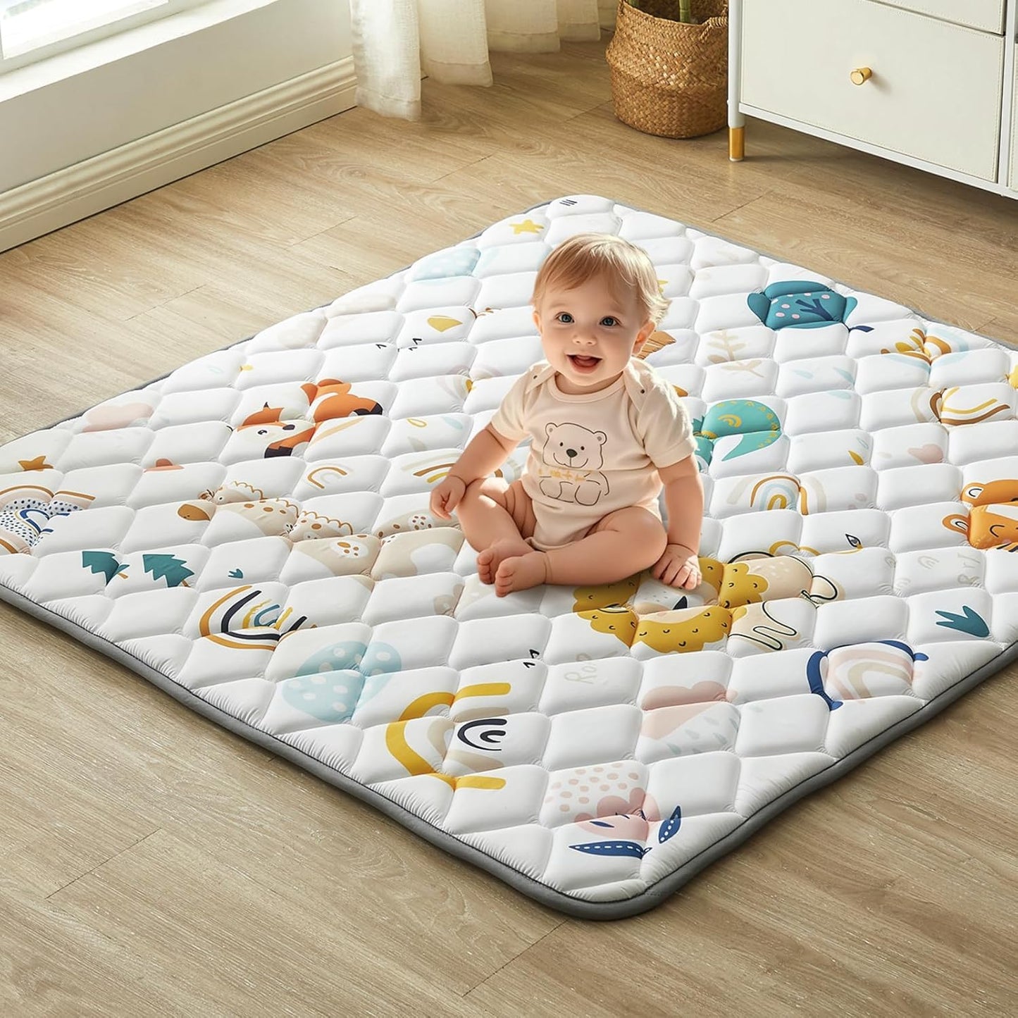 Baby Play Mat 43"x43", Non-Slip Baby Mat for Floor, Soft Thicker Playpen Mat, Portable Playmat, Crawling Mat for Babies, Toddlers & Infants to Play and Learn（Animal）