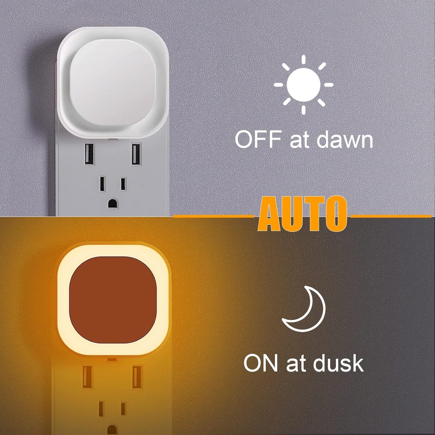 2 Pack Plug in Amber Night Light, Auto Dusk to Dawn, Soft Glow, Dimmable, Diffused Light, LED Lights for Bedroom, Kids, Bathroom, Sleep, Baby Nursery, Toddler, Hallway, Kitchen, Home Decor