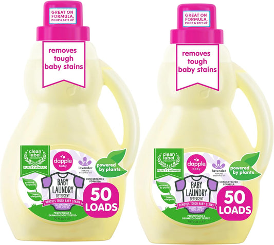 Dapple Baby Laundry Detergent, Powered by Plants, Concentrated, Hypoallergenic, Lavender, Stain Remover, 50 Fl Oz (2 Pack)