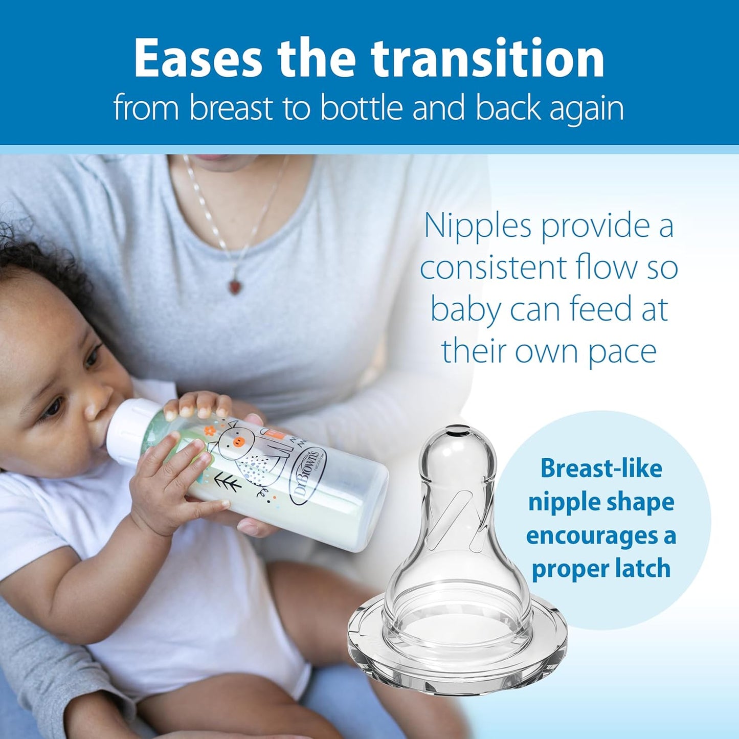 Dr. Brown's Natural Flow Anti-Colic Options+ Narrow Baby Bottle, Pig & Frog, 8 oz/250 mL, with Level 1 Slow Flow Nipple, BPA Free, 0m+, 2-Pack