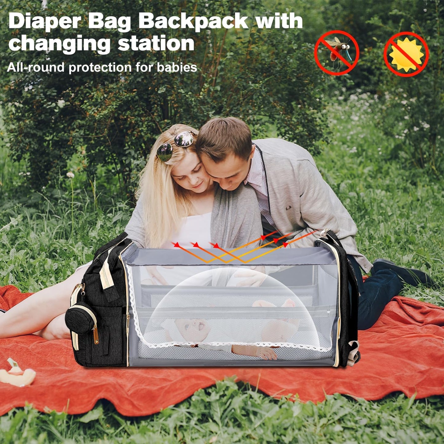 Diaper Bag Backpack, Large Waterproof Lightweight Diaper Bag with Changing Station, Insulated Pockets, USB Port & Stroller Straps, Travel Baby Bag for Mom and Dad, Baby Shower Gifts (Black)
