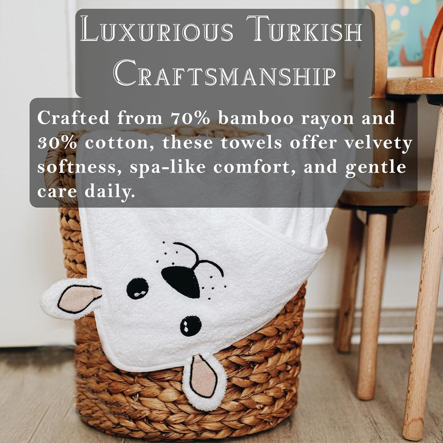 MILARA Hooded Baby Towel - 70% Rayon Derived from Bamboo, 30% Cotton - Baby Towel for Newborns - Soft and Absorbent, Wolf/Bear Ears Design, Made in Turkey, | 30 x 30 Inches