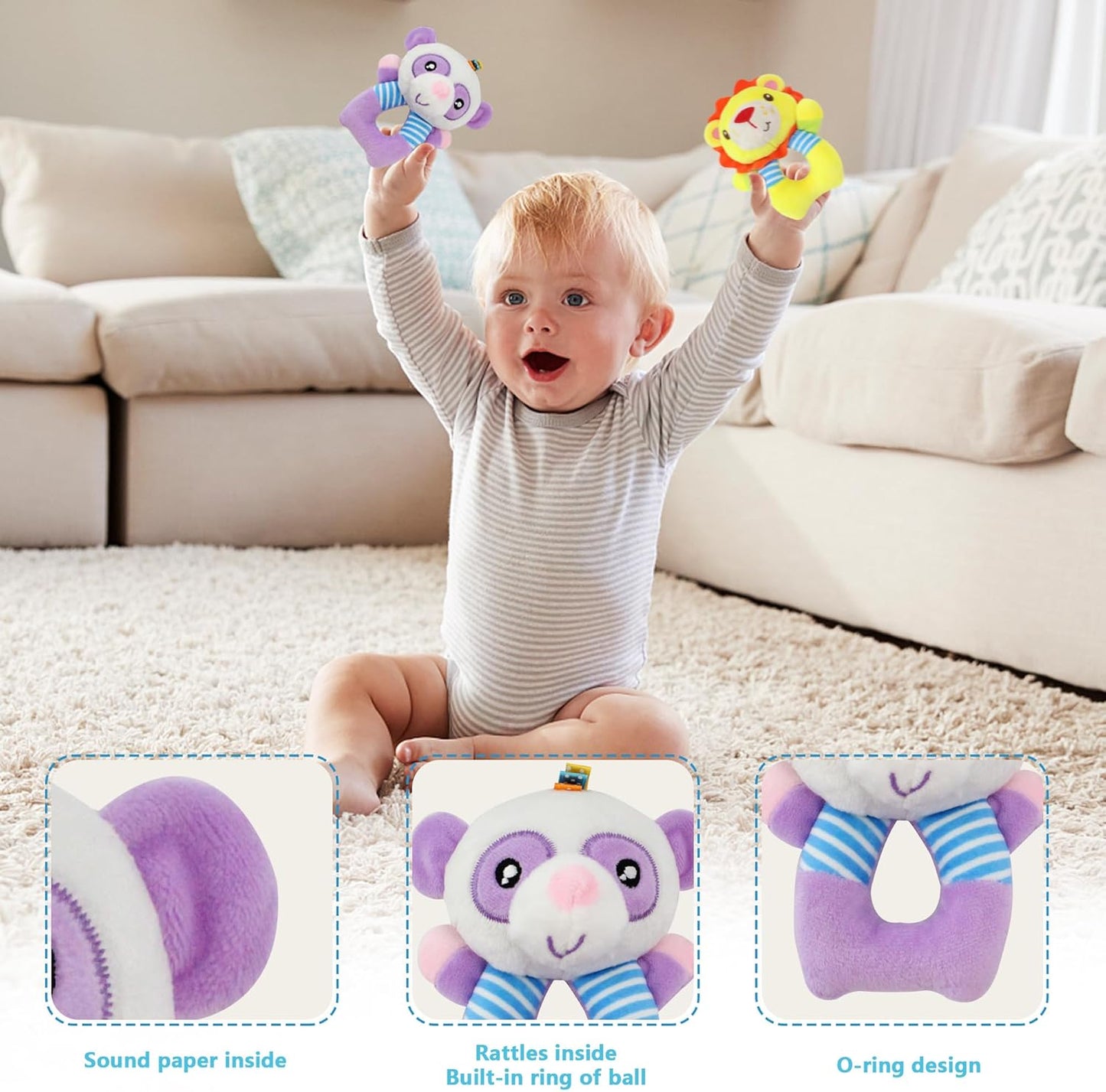 BLOOBLOOMAX Sock rattles for Babies 0-24 Months Baby Animal Foot Finder Educational Toys