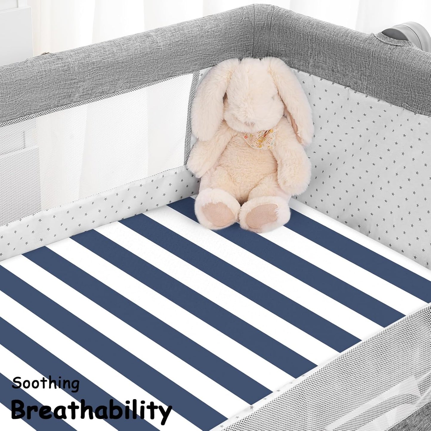 Yoofoss Bassinet Sheets for Baby,3-Pack Fitted Bassinet Sheets Set Compatible with Halo Bassinest Swivel Sleeper,Baby Delight,Angelbliss,Soft Breathable Bassinet Mattress Sheets(Stripes + Panda)