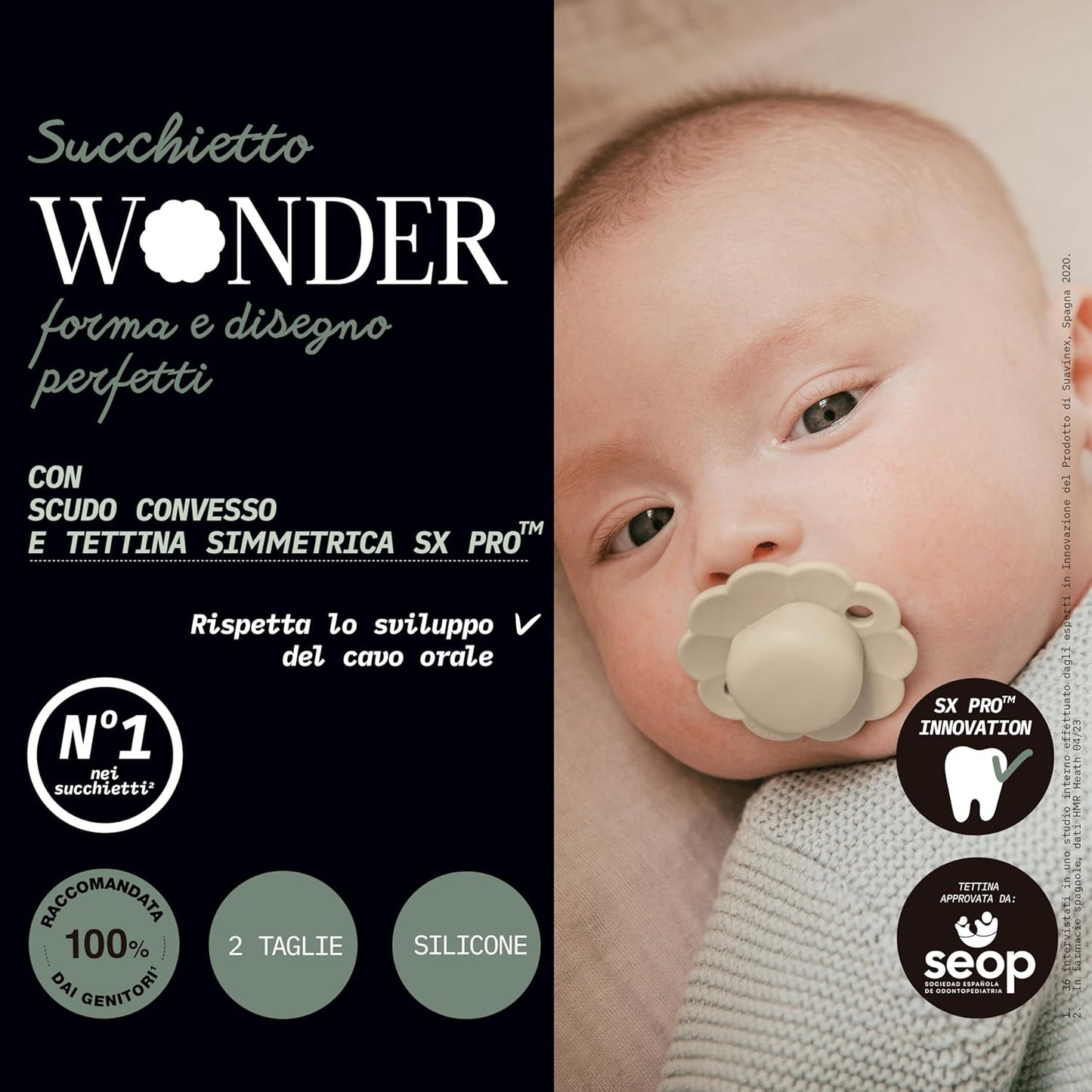 Suavinex Wonder Baby Pacifier, SX Pro Silicone Nipple, Reversible, Non Irritating Shield Design, 2Pk Pacifiers 6-18 Months, Made in Europe,Aqua/Green
