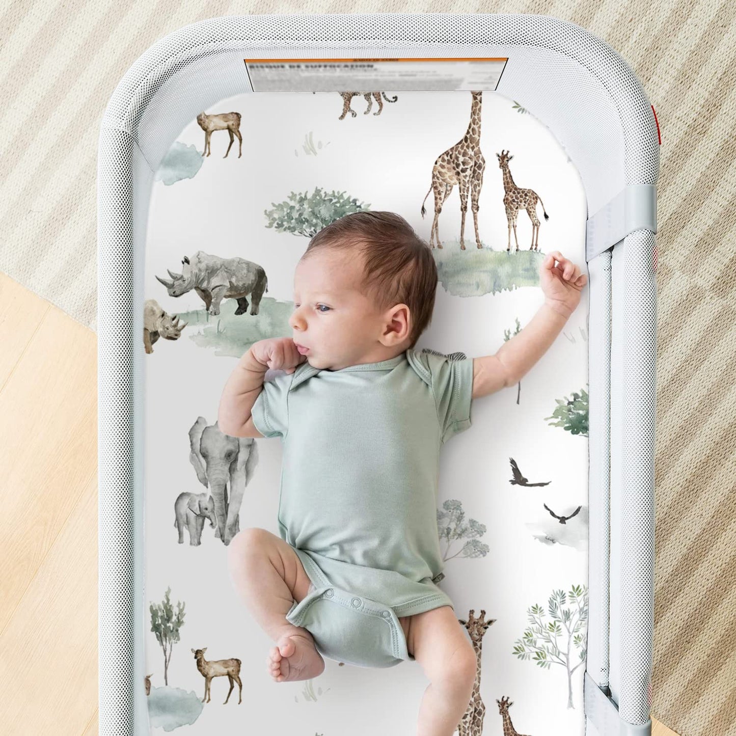 Ultra Soft Fitted Bassinet Sheets 3 Pack, Universal Fitted for.Baby Cradle Moses Basket Oval Rectangle Mattress Safe and Snug, Stylish Bassinet Mattress Sheets for Baby, Cute Animals Print