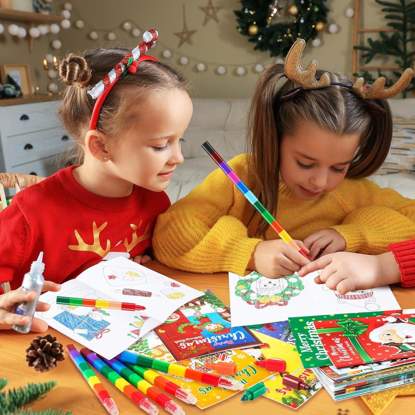 BenLouis 12 Christmas Mini Coloring Books Kids with 12 Stacking Crayons Christmas Theme Party Favors Small Activity Books Bulk for Kids Holiday Party Gift Goodie Bag Stuffers