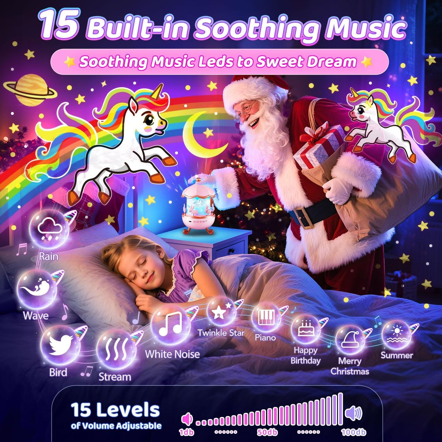Christmas Gifts for Kids Toys,15 Films Star Lights for Ceiling Projector +15 Sleep Sounds Machine Baby Night Lamp,Remote Timer Cute Pink Nursery Lamp,Exquisite Gifts for Kids Baby Girl Toddler