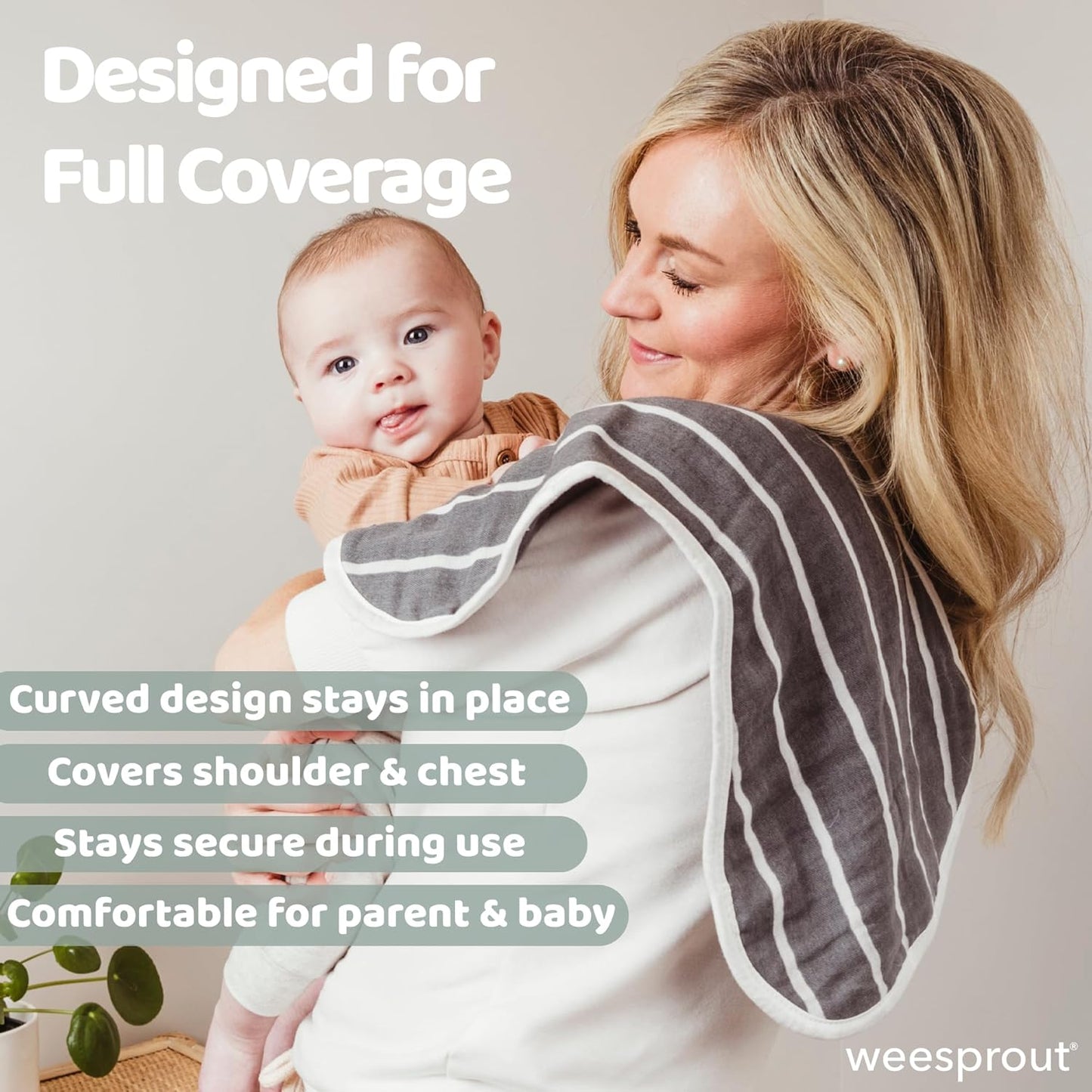 WeeSprout Unisex Organic Towel Cotton Burp Cloths, Set of 4, Four Ultra-Absorbent Layers Keep Clothes Dry, Button Transforms into Baby Bib, Machine Washable & Dryer Safe (Neutral Set, Full)