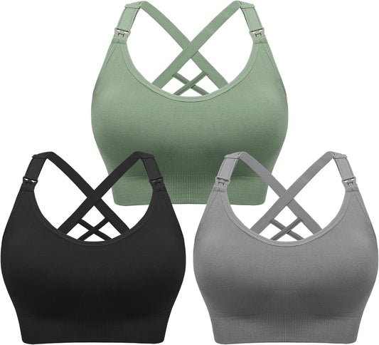 Angelhood Nursing Bras for Breastfeeding, Seamless Nursing Sports Bra Support Yoga Maternity Bras Pregnancy Sleep Bralette