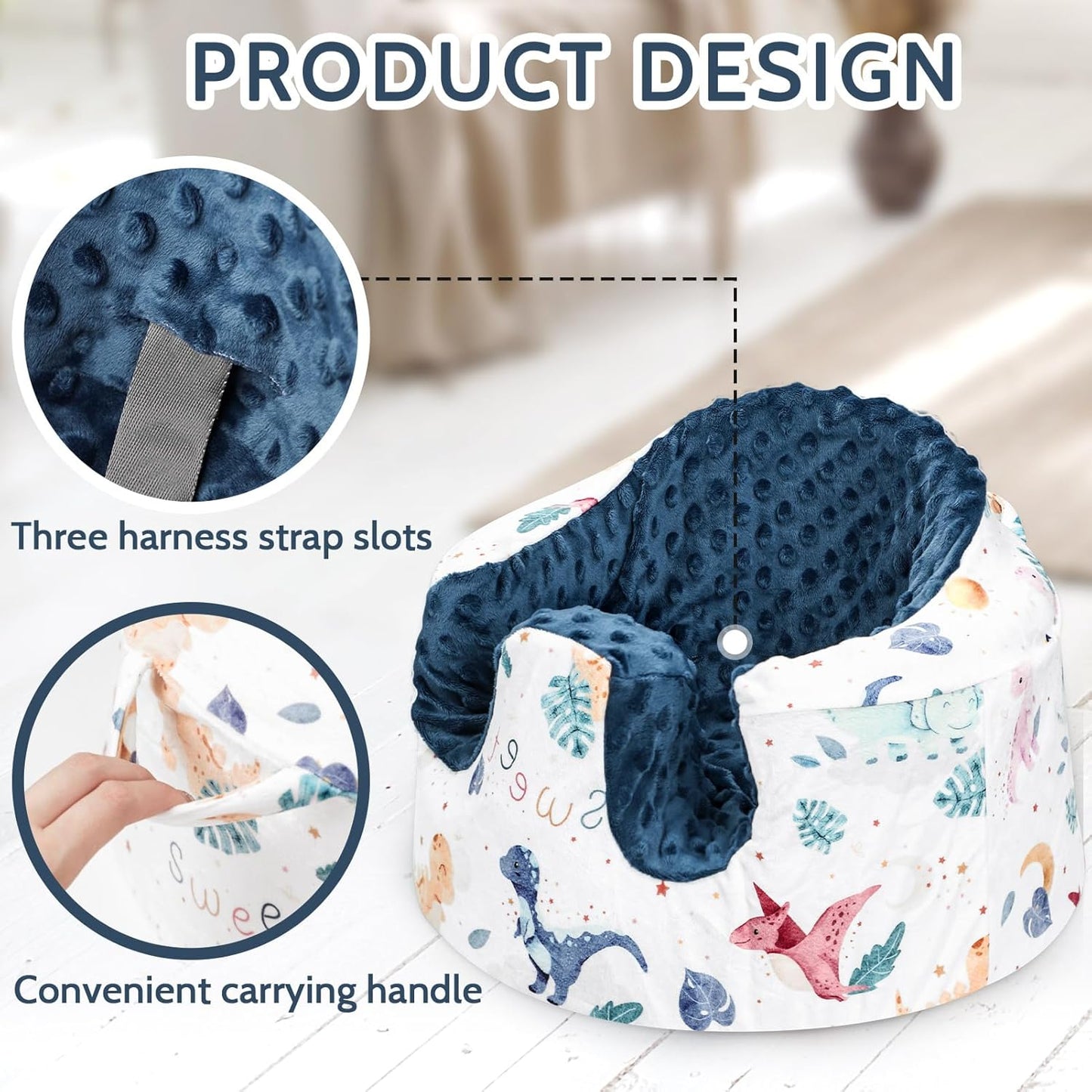 DILIMI Minky Seat Cover Compatible with Bumbo Seat, Removable Ultra Soft Comfortable Warm Seat Slipcover for Baby Girl and Boy, Star Dinosaur