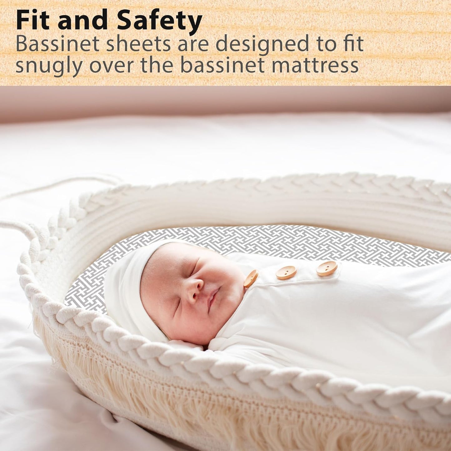 2-Pack Organic Fitted Bassinet Sheets, Compatible with Halo, Snoo, Graco, Dream On Me, Delta, and Other Standard Size Bassinets - Fits Oval, Hourglass, & Rectangle Shapes (Size 32 x 16 x 4 Inches)