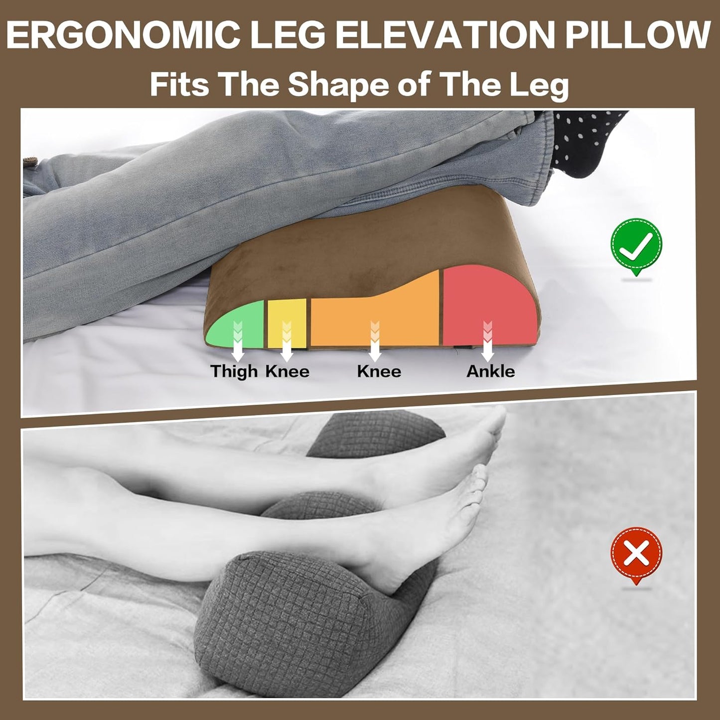 HOMBYS Extra Large Recliner Leg Pillow, Foam Foot Rest Cushion Wave Shape Recliner Footrest Extender, Multi Purpose Back & Lumbar Support Pillow for Bed, Sofa Couch, Coffee Color