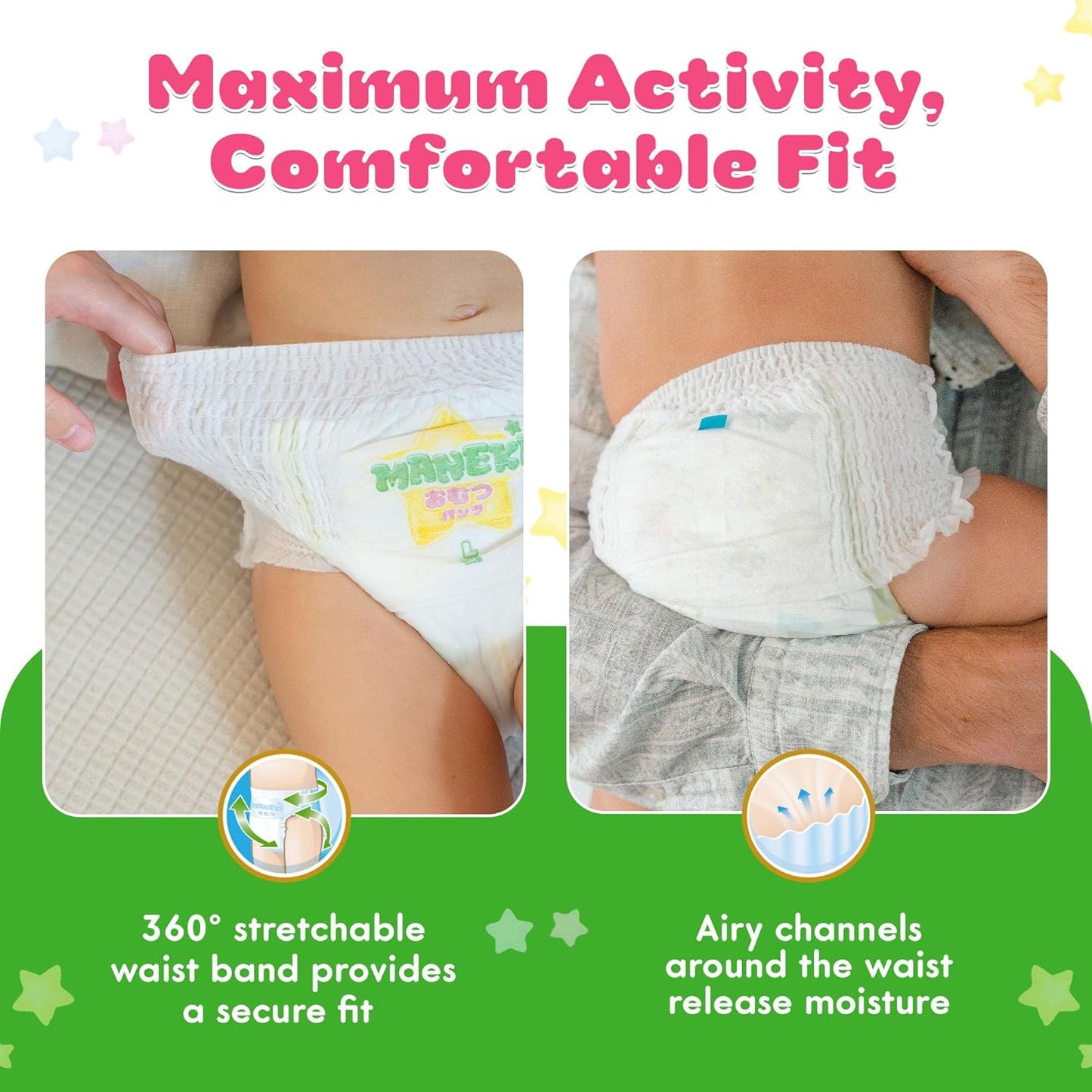 MANEKI Size 6 Diaper Pants, Disposable Baby Diapers Size 6 (33-44 lbs), 72 Count (2 Packs of 36), Pull-Ups Style, Super Absorbent