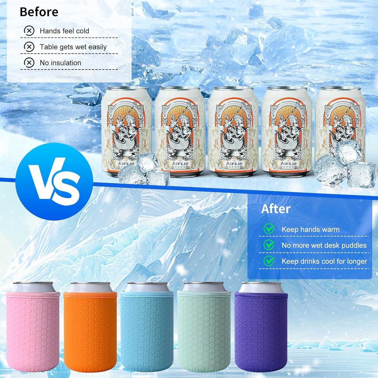 5 Pcs Insulated Can Sleeve, Reusable Can Cooler Sleeves, Non-slip Neoprene Beer Bottle Cover Holder for 12oz Standard Can Soda and Beer(Colorful)