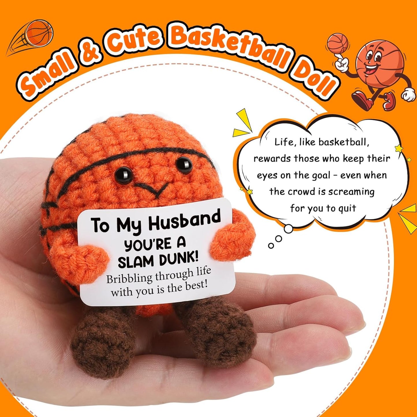 Funny Husband Birthday Gifts from Wife, Handmade Crochet Basketball Decor, Wedding Anniversary Birthday Presents for Him, Best Valentines Day for Men, I Love My Husband
