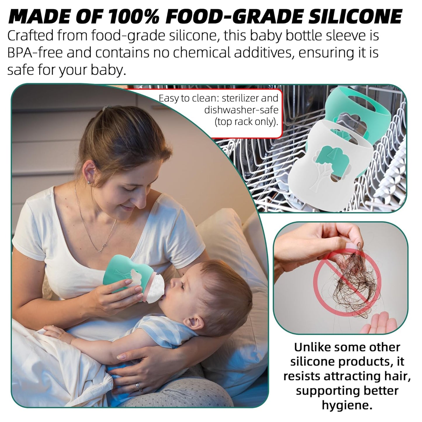 Silicone Baby Bottle Sleeves Compatible with 5 oz Dr. Brown's Natural Glass Bottles Dishwasher-Safe Anti-Colic Baby Bottle Covers for Dr. Brown Wide-Neck Glass Bottles - 2-Pack