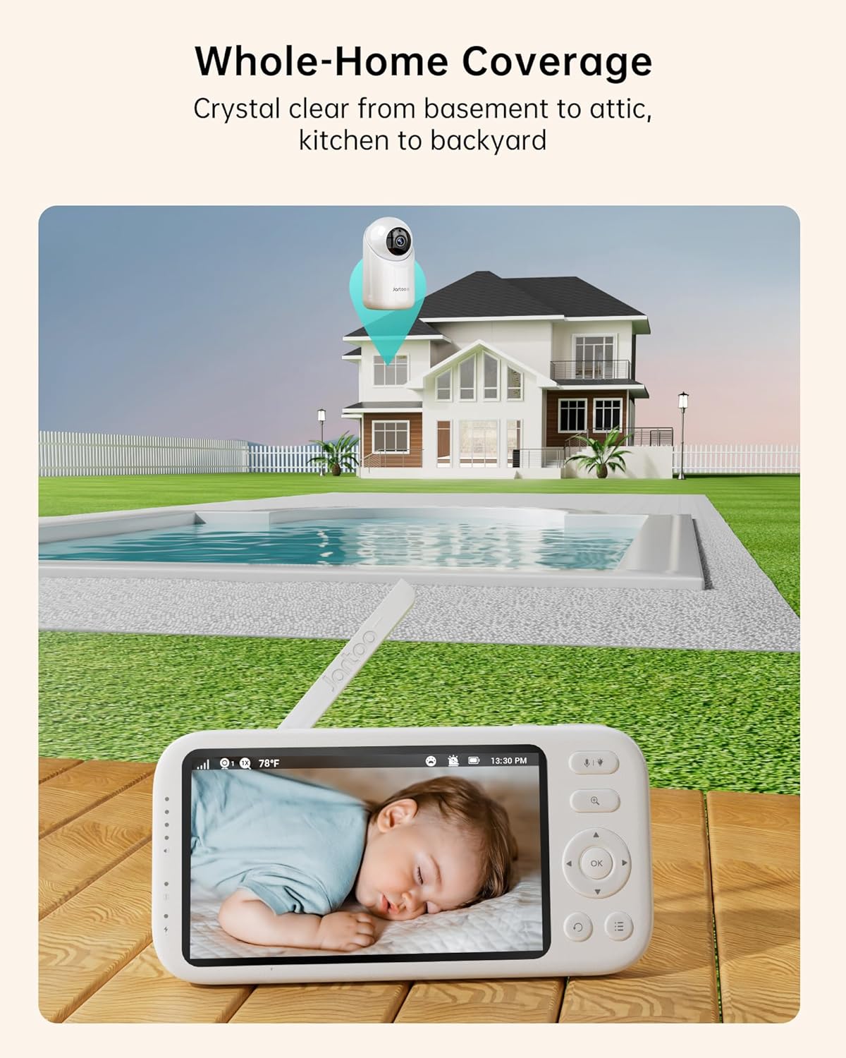 Jartoo 2K Video Baby Monitor with Camera and Audio, 1860ft Long Range Baby Monitor No WiFi 5.5" FHD Screen ANC Baby Camera Wireless, Feeding Clock, Night Vision, 2-Way Talk, AI Cry Detect, 6000mAh