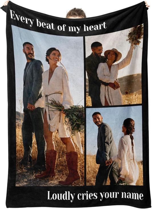 Custom Blanket with Photo Text Personalized Throw Blanket Customized Picture Blankets Personalized Gift Flannel Blanket for Birthday Gifts Valentines Day Gift
