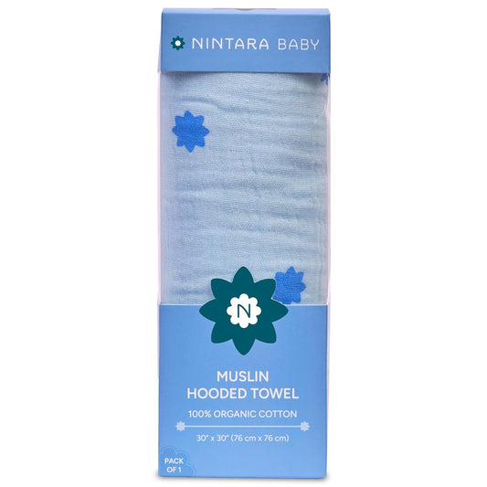 Hooded Towel - 100% Organic Premium Muslin Cotton, 30" x 30", Ultra-Absorbent, Soft, Breathable, Hypoallergenic, Multipurpose, Gifts for Babies & Infants