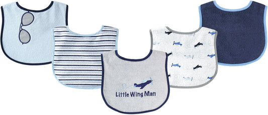 Luvable Friends Baby Cotton Terry Drooler Bibs with PEVA Back, Transportation, One Size