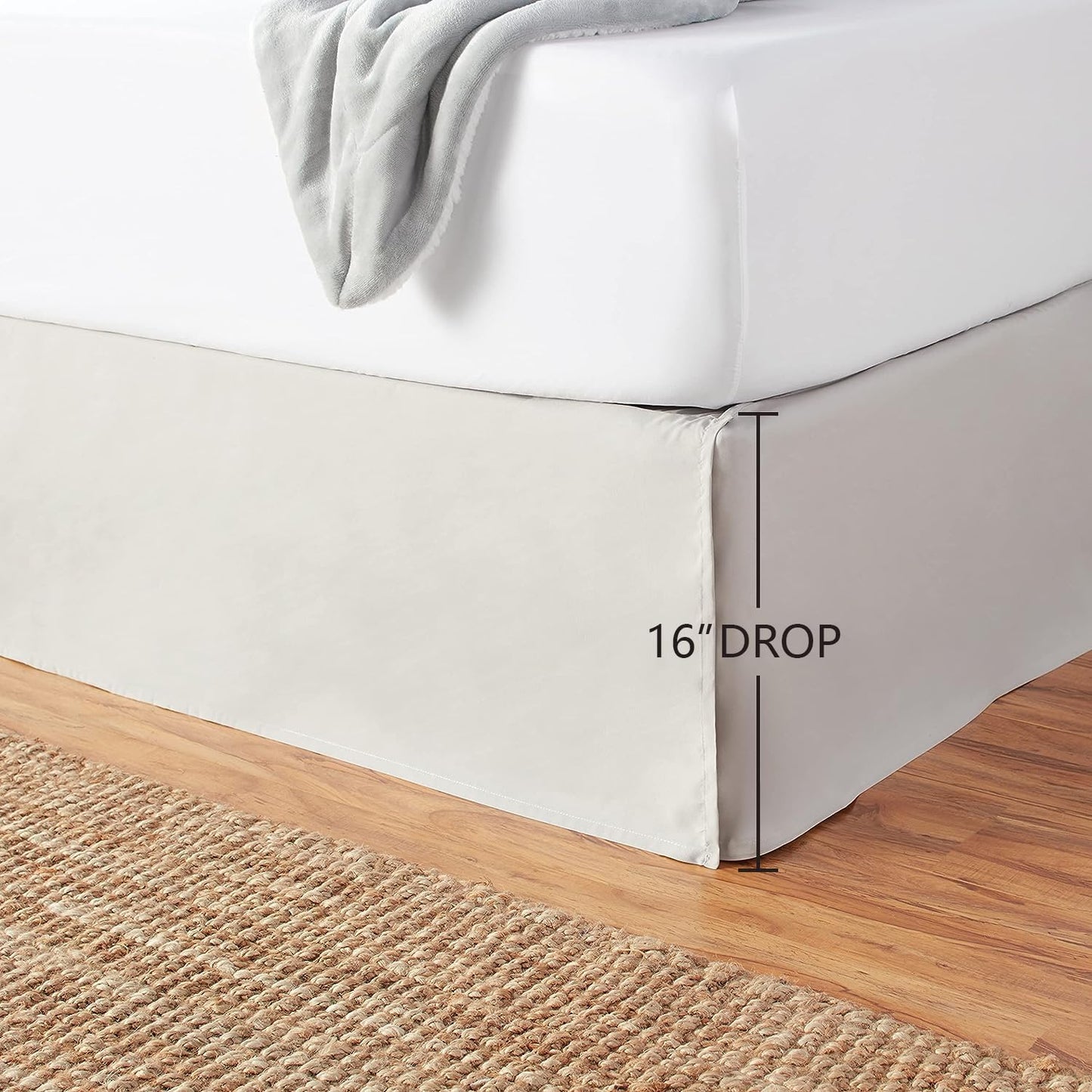 Amazon Basics Lightweight Pleated King Size Bed Skirt, Fade Resistant, Machine Washable, King, Light Grey, Solid