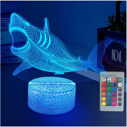 Megalodon Night Light, Nursery Night Lamp for Kids, 16 Color Changing with Dimmable Remote Control, Toy Shark Gifts for Girls Boys Teen Kids Family, Bedroom Shark Theme Decortive