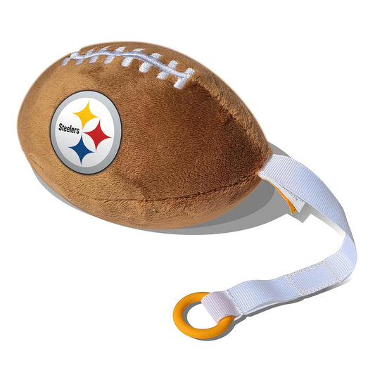 Pittsburgh Steelers Plush Football Pacifier Holder by Smilo - Officially Licensed NFL Soother Holder - Soft Plush Toy and Dummy Holder - Fits Any Pacifier - Stroller Accessory & Newborn Essential