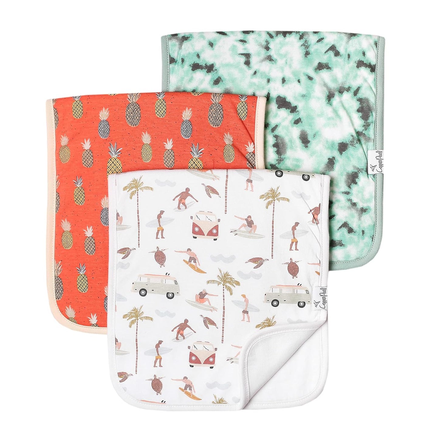 Copper Pearl Baby Burp Cloth Large 21''x10'' Size Premium Absorbent Triple Layer 3-Pack Gift Set “Maui
