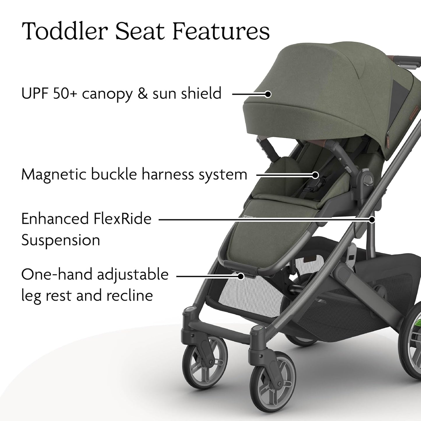 UPPAbaby Cruz V3 Stroller - from Birth + Car Seat Compatible - Full-Size, Reversible Seat - Infant Insert, Bug and Rain Shields Included - Evelyn (Meadow Green/Graphite Frame/Chestnut Leather)