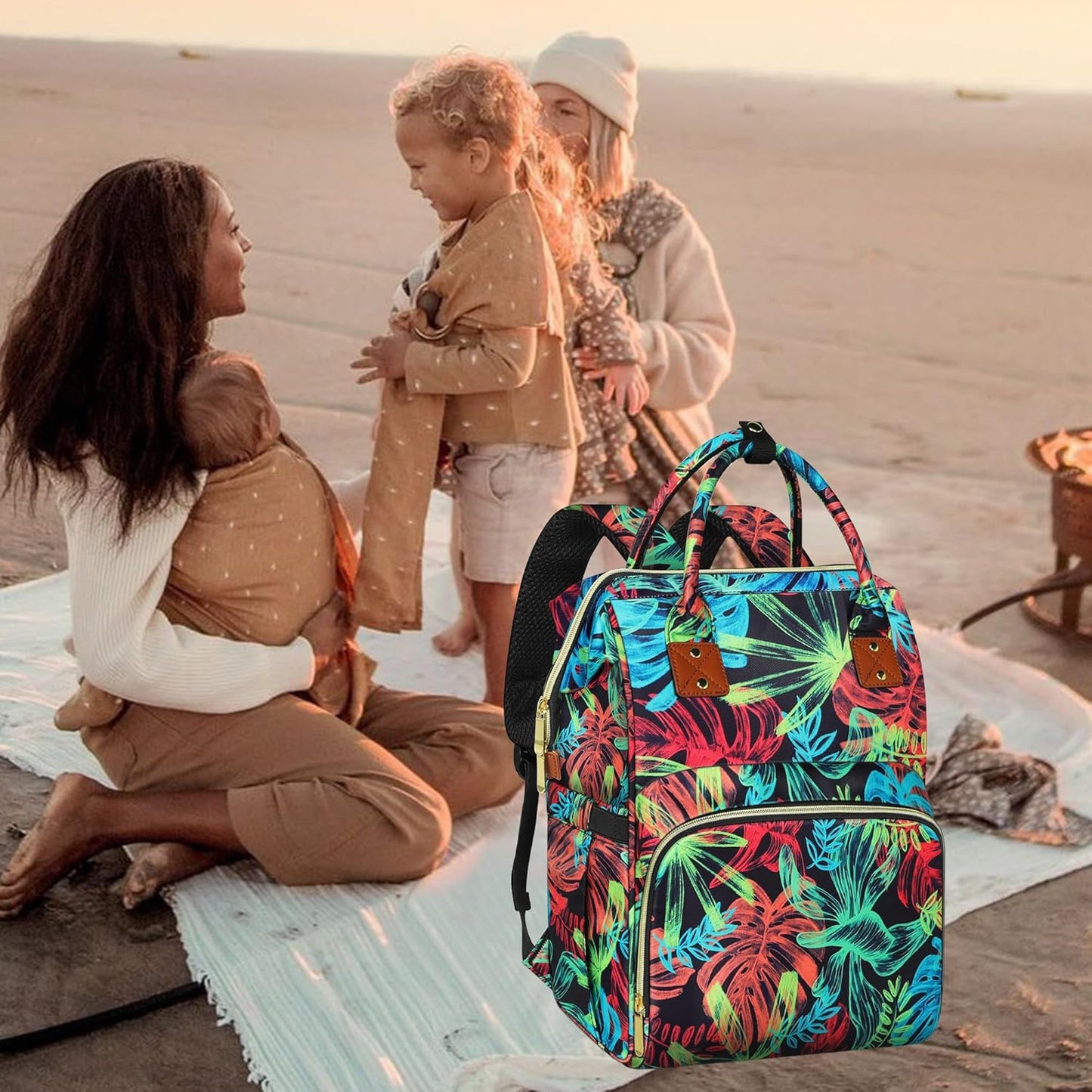 Diaper Bag Backpack Multi-Function Baby Bag With Large Capacity and Insulated Pockets Diaper Backpack Organizer Bag for Mom/Dad, Leaf