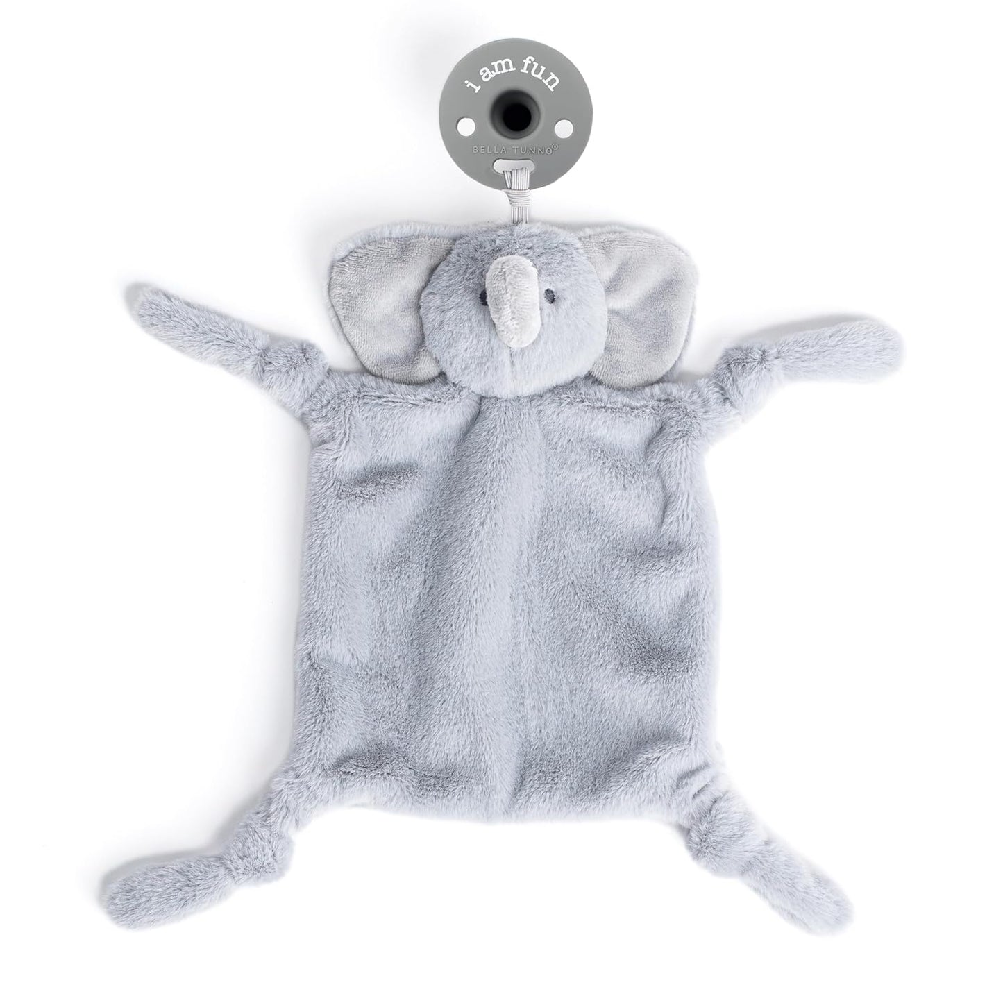 Pacifier Holder with Detachable Pacifier by Bella Tunno, Soft Animal Lovey Snuggle Toy Attaches to Teethers, Baby Gift for Newborn Boys and Girls, Babies 0+ Months, Elephant