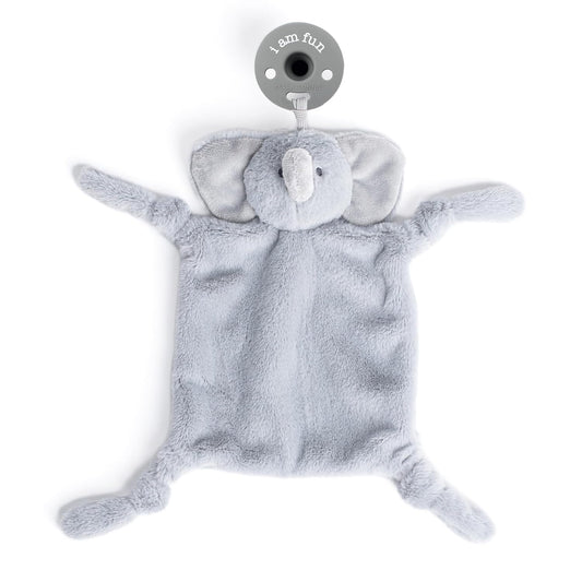 Pacifier Holder with Detachable Pacifier by Bella Tunno, Soft Animal Lovey Snuggle Toy Attaches to Teethers, Baby Gift for Newborn Boys and Girls, Babies 0+ Months, Elephant