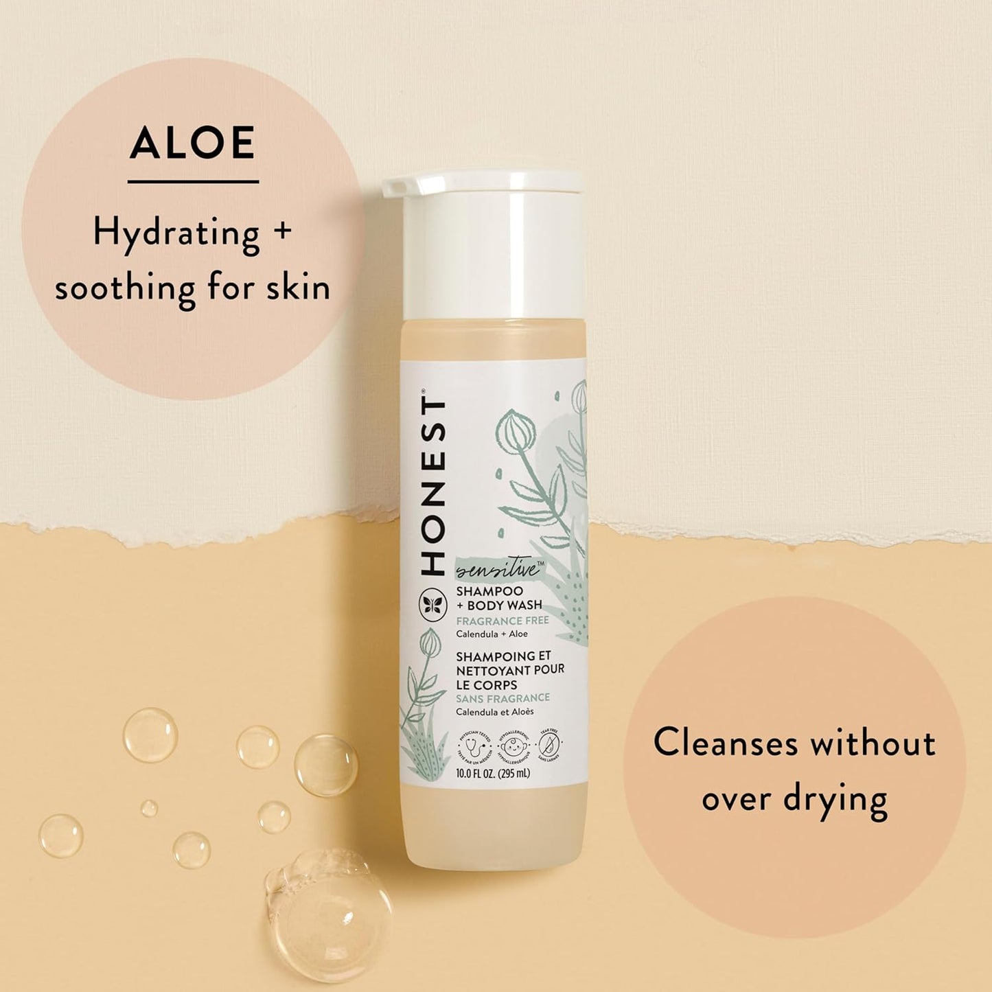 The Honest Company 2-in-1 Cleansing Shampoo and Body Wash for Sensitive Skin, Gentle Tear-Free Hypoallergenic Baby Wash with Naturally Derived Ingredients, Fragrance-Free, 10 fl oz