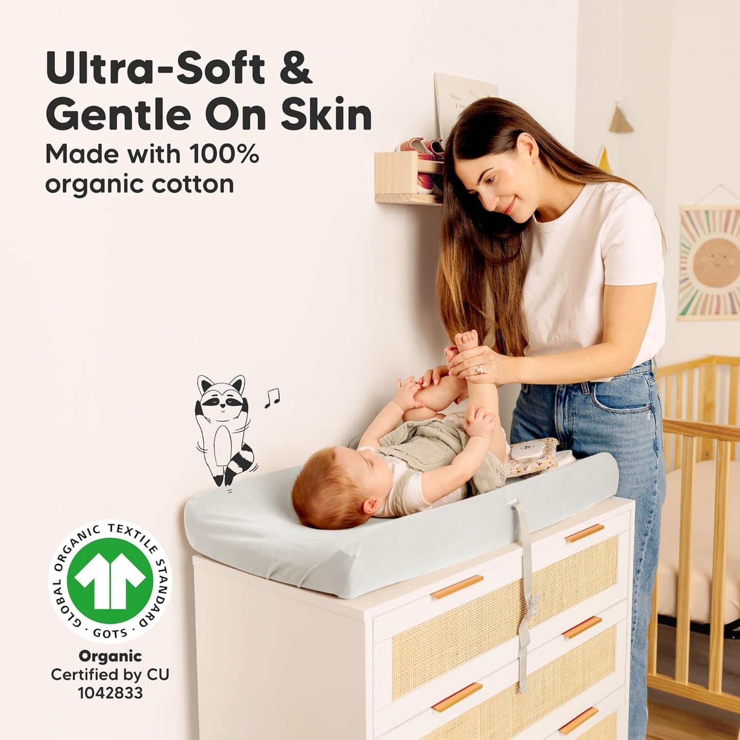 2-Pack Organic Changing Pad Covers for Girl, Boy, Neutral - 100% Cotton Changing Table Pad Cover, Soft Baby Nursery Diaper Changing Pad Sheets, Contour Changing Pads Liners, Change Pad Cover (Sage)