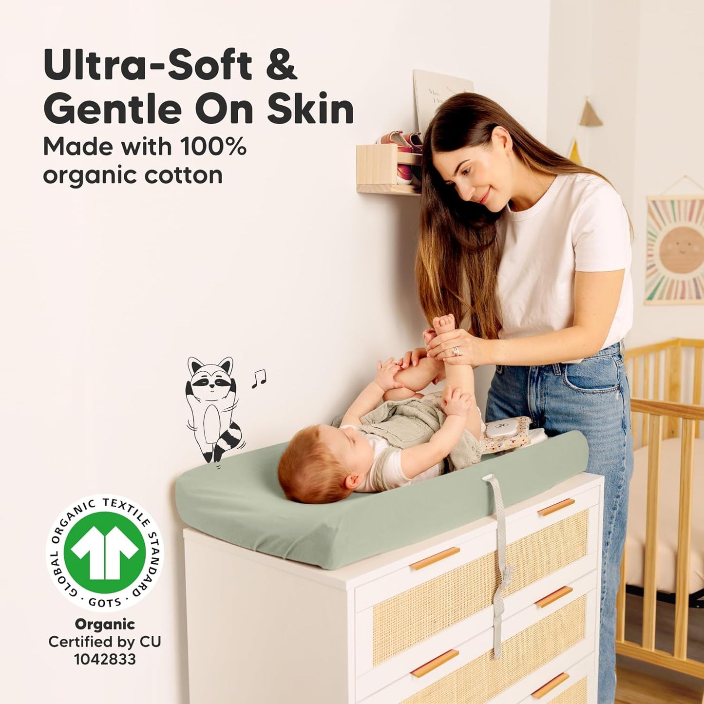 2-Pack Organic Changing Pad Covers for Girl, Boy, Neutral - 100% Cotton Changing Table Pad Cover, Soft Baby Nursery Diaper Changing Pad Sheets, Contour Changing Pads Liners, Change Pad Cover (Foxtrot)