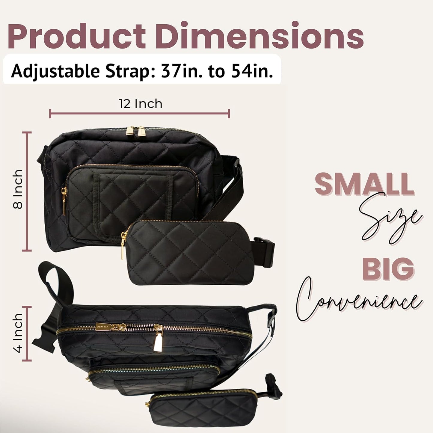 Lion & Light® Small Diaper Bag - Mini Diaper Bag with Portable Changing Pad, Fanny Pack Crossbody Bags for Baby & Toddler, Black Travel-Friendly Baby Tote with Adjustable Strap & Zippered Pockets